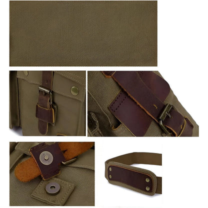 Michael vintage canvas messenger tas voor mannen met leren accenten