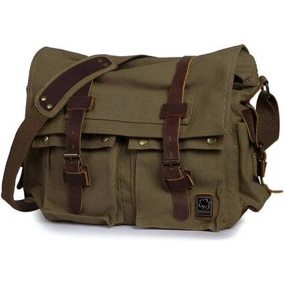 Michael vintage canvas messenger tas voor mannen met leren accenten