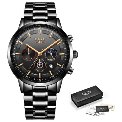Militaire zwarte stalen horloge roestvrijstalen heren waterdicht horloge