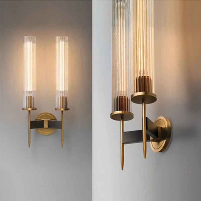 Möni Geribbelde Glazen Wandlamp – Moderne Messing Afwerking Binnenlamp