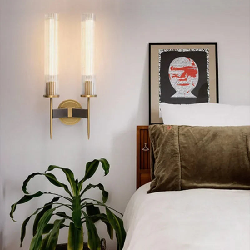 Möni Geribbelde Glazen Wandlamp – Moderne Messing Afwerking Binnenlamp