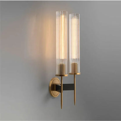 Möni Geribbelde Glazen Wandlamp – Moderne Messing Afwerking Binnenlamp