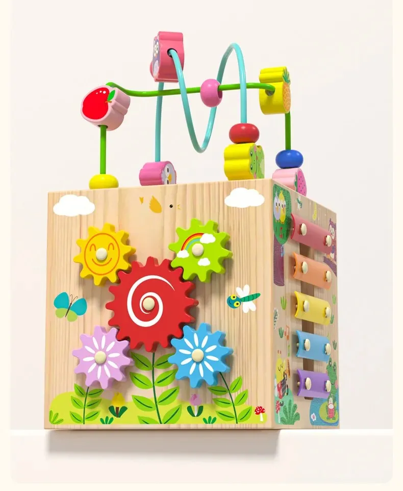 Montessori 8-in-1 houten activiteitenkubus voor peuterleren en spel