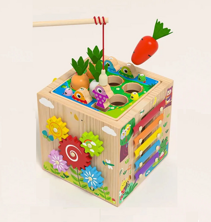 Montessori 8-in-1 houten activiteitenkubus voor peuterleren en spel