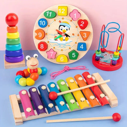 Montessori houten baby-speelset 5-in-1 leer- en sensorisch speelset