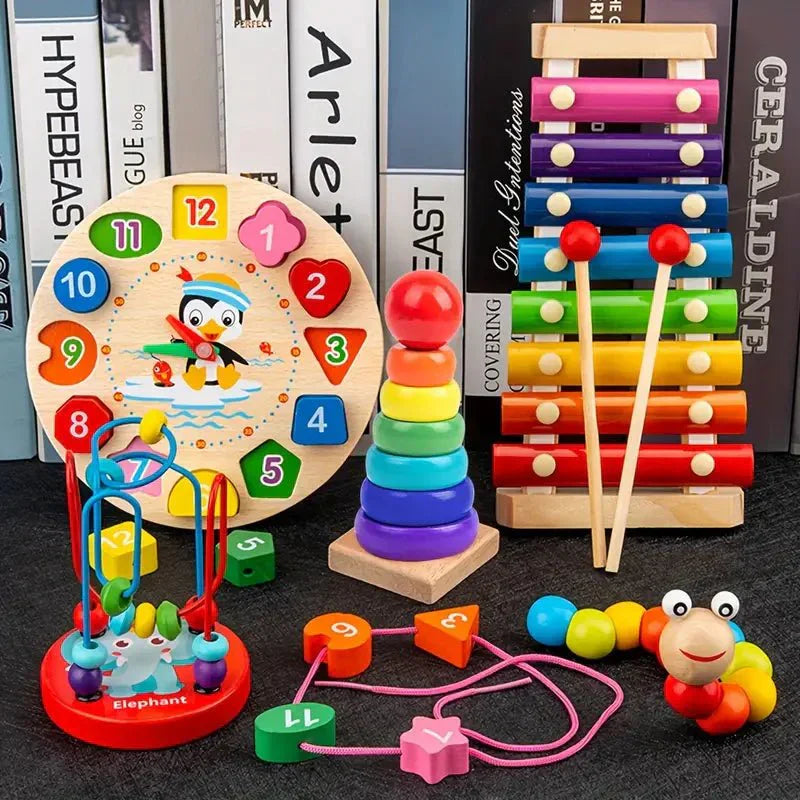 Montessori houten baby-speelset 5-in-1 leer- en sensorisch speelset
