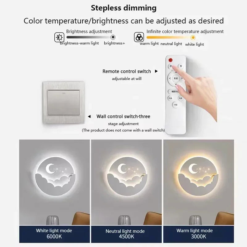 Maan en sterren LED-wandlamp gezellige nachtlamp