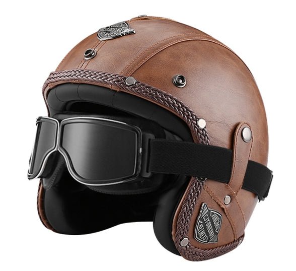 MotoClassic retro scooterhelm met zonneklep en leren afwerking voor stijlvol rijden