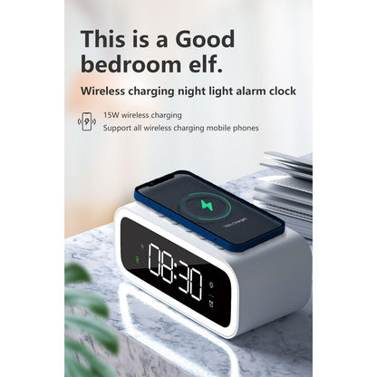 MultiTime Digitale Wekker met Draadloos Opladen – LED Nachtkastklok