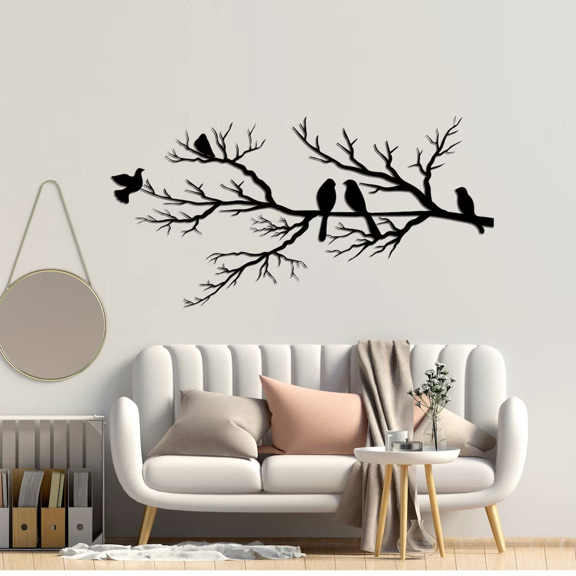 NatureCraft Moderne Metalen Wanddecoratie Vogelontwerp Zwart Geometrisch Woondecor