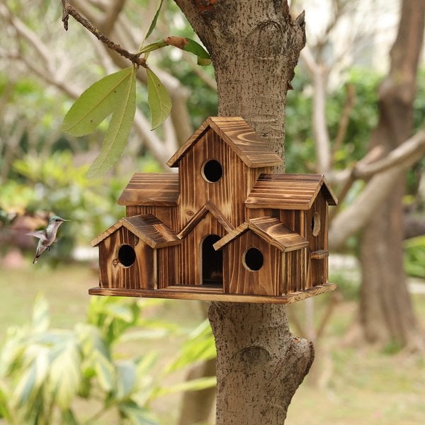 NatureNest handgemaakt houten vogelhuisje voor tuinwildlife en buitendecoratie