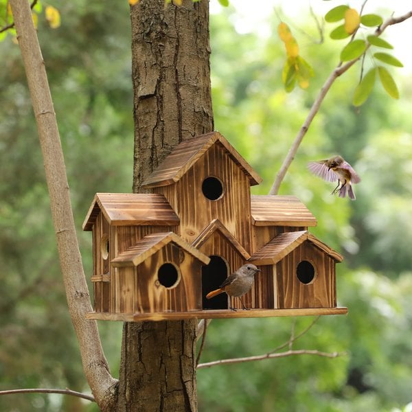 NatureNest handgemaakt houten vogelhuisje voor tuinwildlife en buitendecoratie