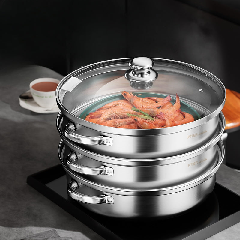 NutriSteam 3-laags stoompan van roestvrij staal voor gezond koken