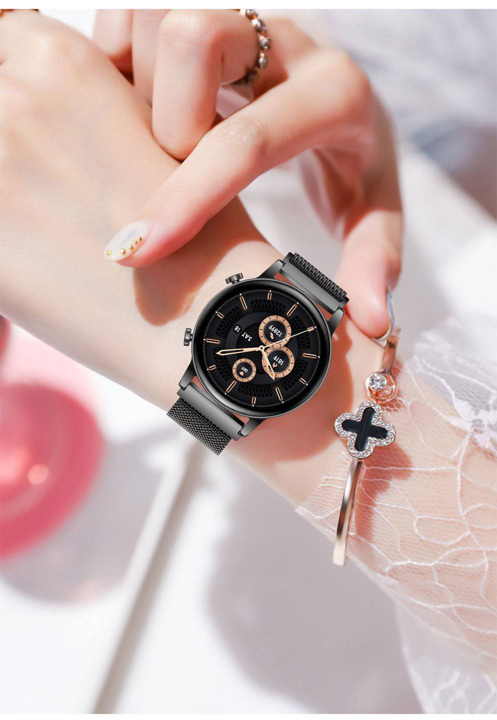 Orlina smartwatch voor vrouwen met fitness-tracking, slaapmonitoring en slimme meldingen