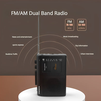 Panda draagbare cassettespeler met AM/FM-radio en opnamefunctie