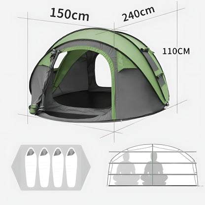 4-Persoons Direct Opzetbare Campingtent - Waterdicht, Lichtgewicht & Makkelijk Op te Zetten