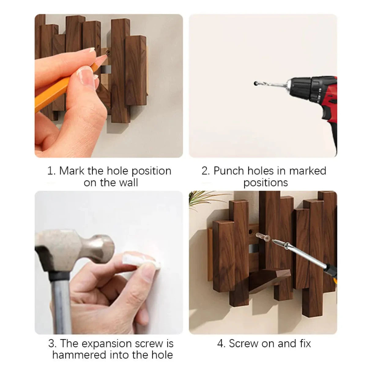 Piano Houten Wandkapstok met 5 Haken
