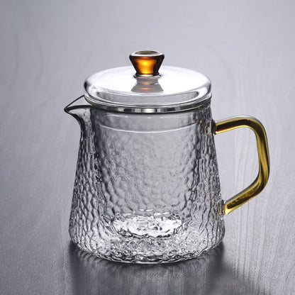 Pindefang glazen theepot met infuser en gouden handvat hittebestendig ontwerp