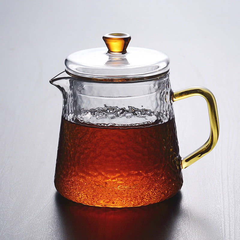 Pindefang glazen theepot met infuser en gouden handvat hittebestendig ontwerp