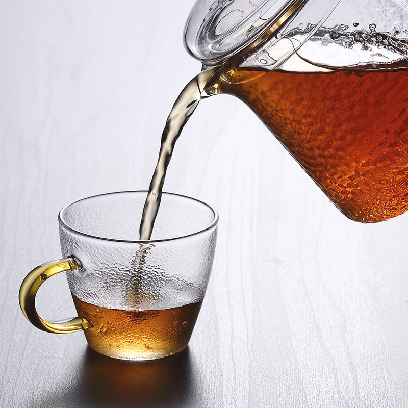 Pindefang glazen theepot met infuser en gouden handvat hittebestendig ontwerp
