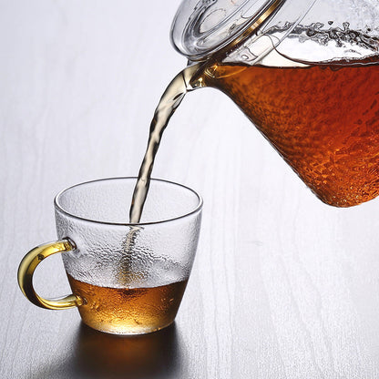 Pindefang glazen theepot met infuser en gouden handvat hittebestendig ontwerp
