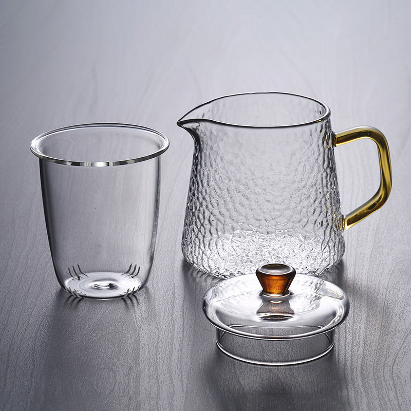 Pindefang glazen theepot met infuser en gouden handvat hittebestendig ontwerp