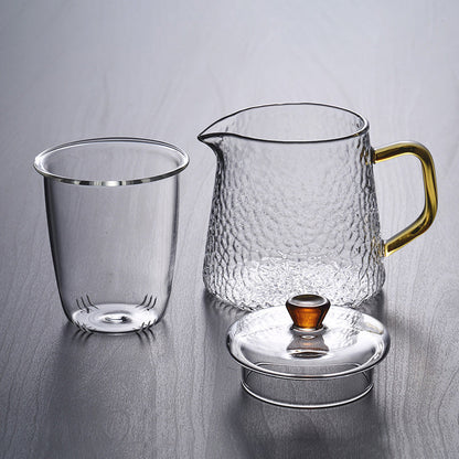 Pindefang glazen theepot met infuser en gouden handvat hittebestendig ontwerp