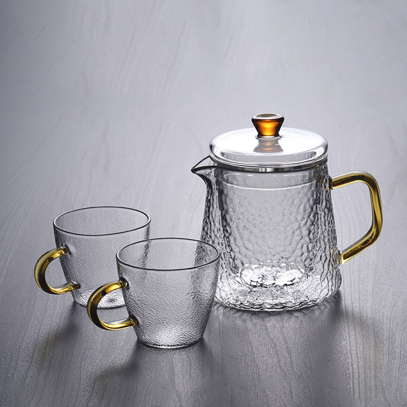 Pindefang glazen theepot met infuser en gouden handvat hittebestendig ontwerp