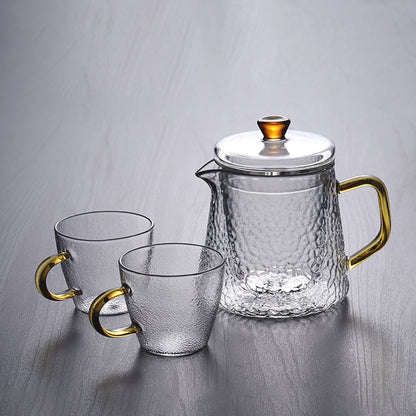 Pindefang glazen theepot met infuser en gouden handvat hittebestendig ontwerp