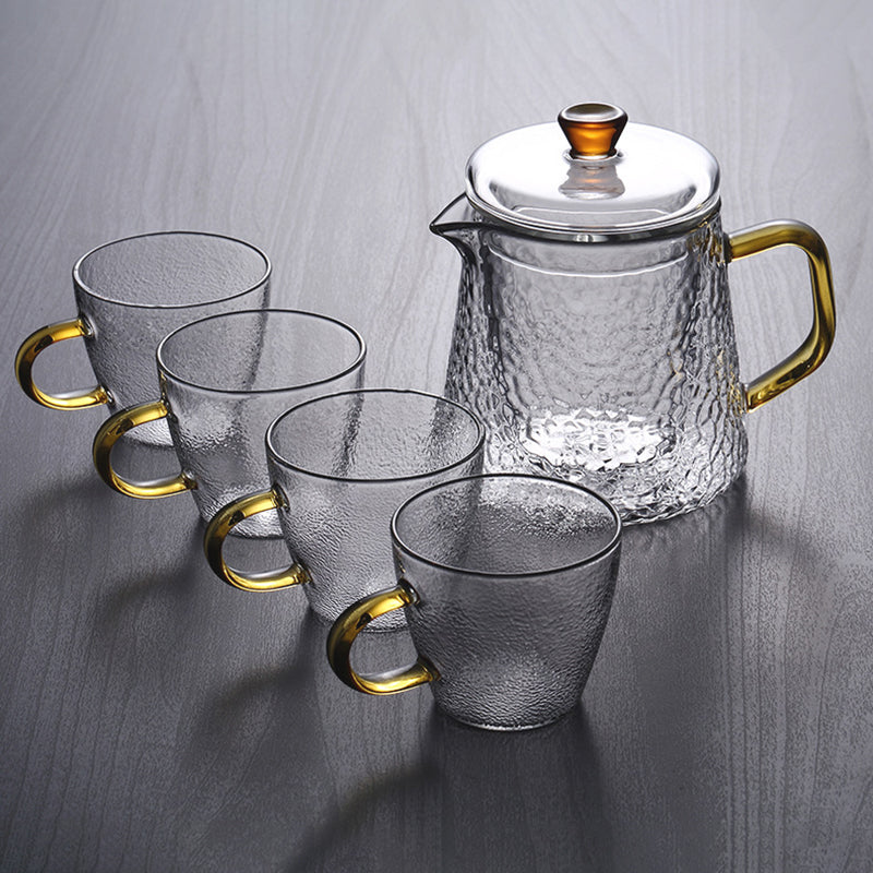 Pindefang glazen theepot met infuser en gouden handvat hittebestendig ontwerp