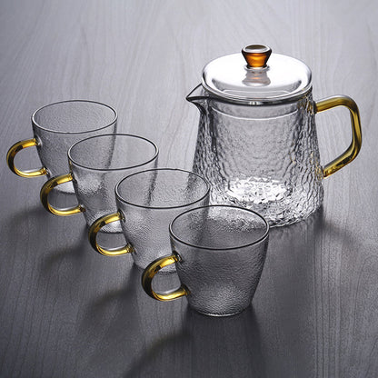 Pindefang glazen theepot met infuser en gouden handvat hittebestendig ontwerp