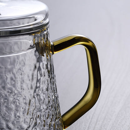Pindefang glazen theepot met infuser en gouden handvat hittebestendig ontwerp