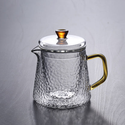 Pindefang glazen theepot met infuser en gouden handvat hittebestendig ontwerp