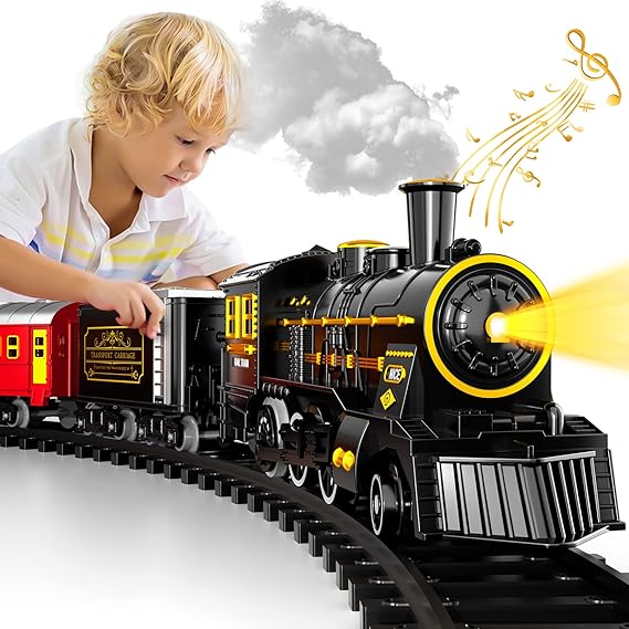 PlayTrain Klassieke Stoomtrein Set – Kinderspoorwegspeelgoed voor Creatief Spel