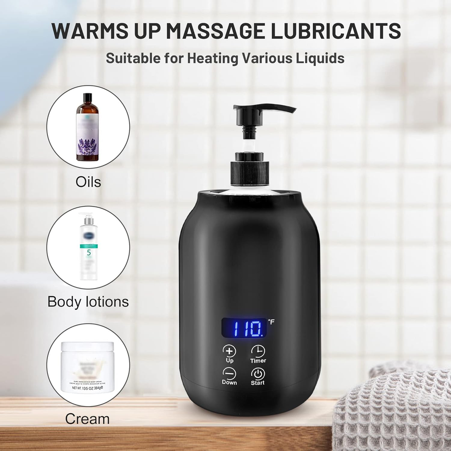 Draagbare elektrische massageolieverwarmer digitale temperatuurregeling