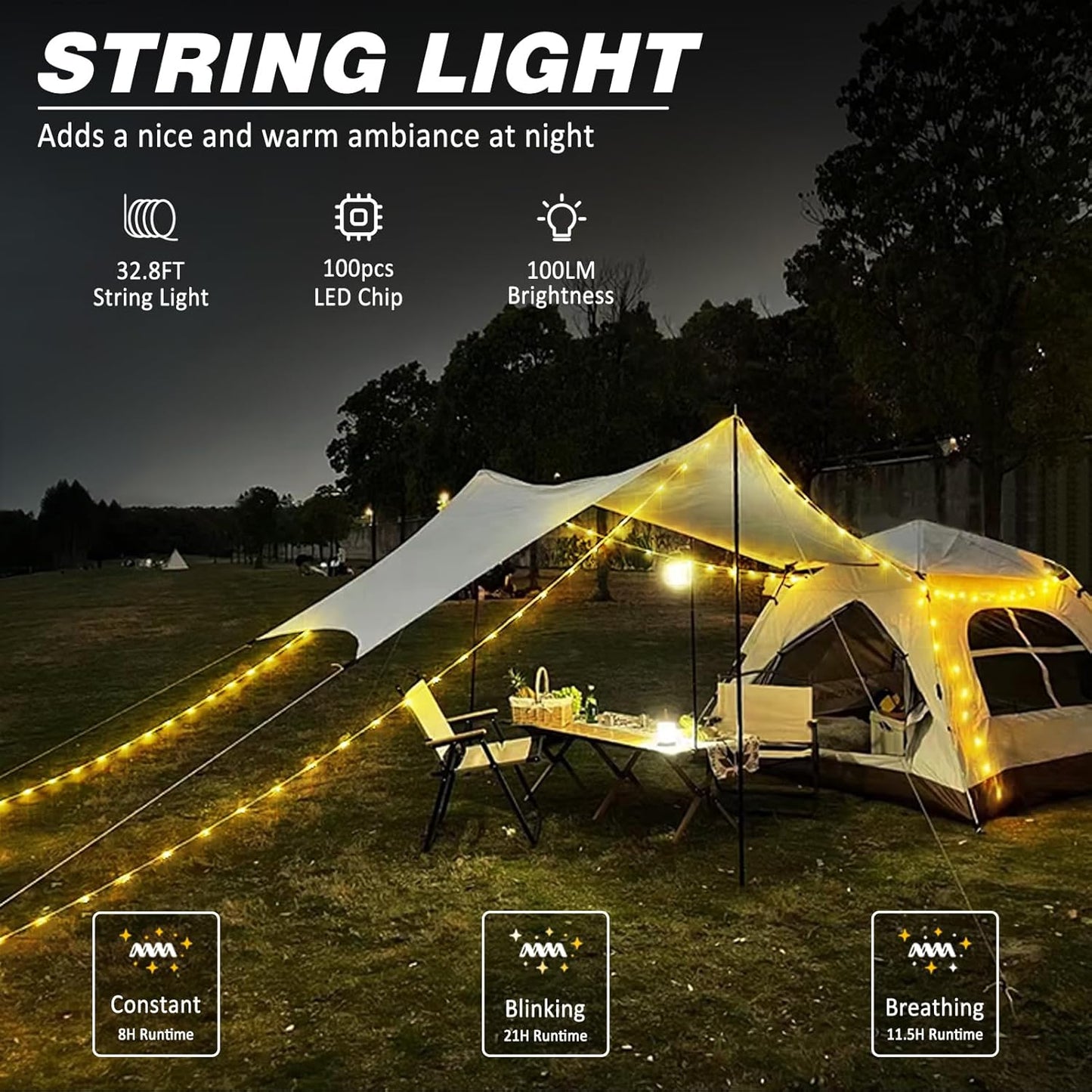 Draagbare LED Camping Sfeerverlichting USB Oplaadbaar Waterdicht 10m Sfeerverlichting