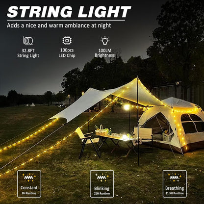 Draagbare LED Camping Sfeerverlichting USB Oplaadbaar Waterdicht 10m Sfeerverlichting