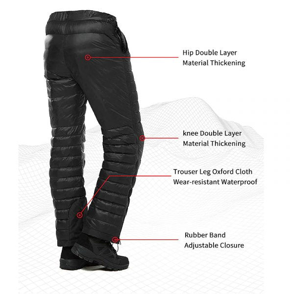 Premium outdoor thermische ganzendons broek – waterdichte & winddichte winterbroek voor wandelen, kamperen & skiën