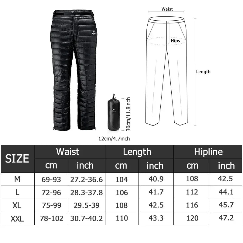 Premium outdoor thermische ganzendons broek – waterdichte & winddichte winterbroek voor wandelen, kamperen & skiën