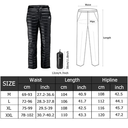 Premium outdoor thermische ganzendons broek – waterdichte & winddichte winterbroek voor wandelen, kamperen & skiën