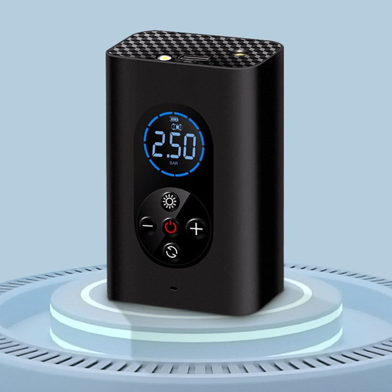 QuickAir draagbare elektrische bandenpomp snoerloze luchtcompressor met digitaal display