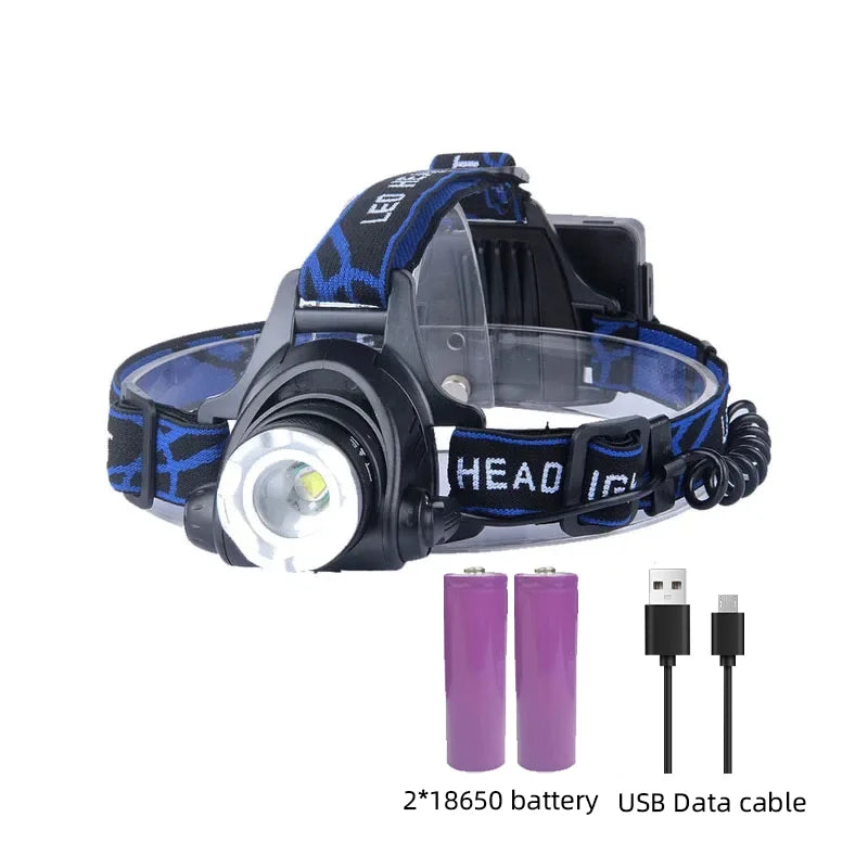 Oplaadbare LED hoofdlamp waterdicht zoom buitenlamp