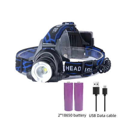 Oplaadbare LED hoofdlamp waterdicht zoom buitenlamp