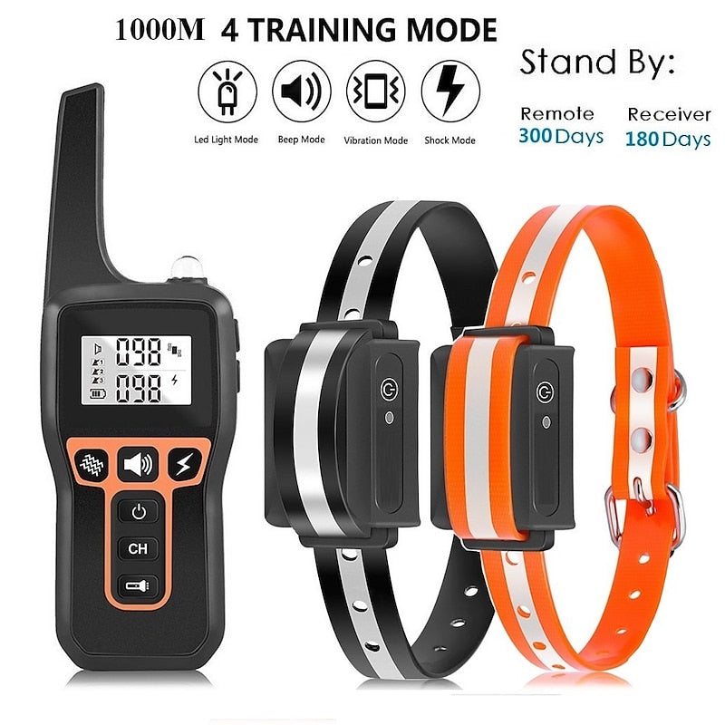 Oplaadbare waterdichte honden trainingshalsband 1000m bereik