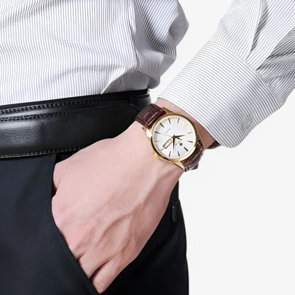 Renzo klassieke luxe leren horloge heren elegante quartz polshorloge tijdloos dress horloge