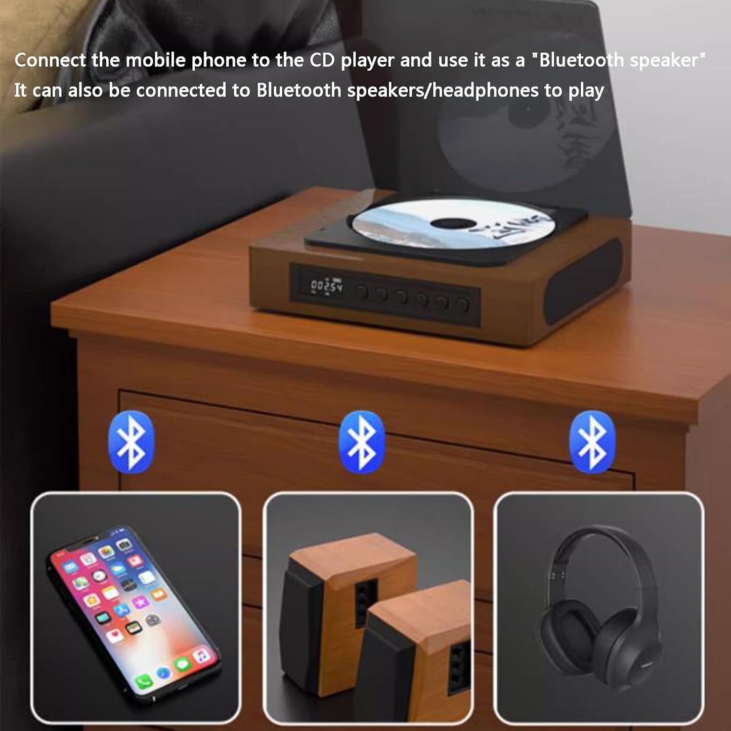 Retro Bluetooth cd-speler met FM-radio en draadloze streaming