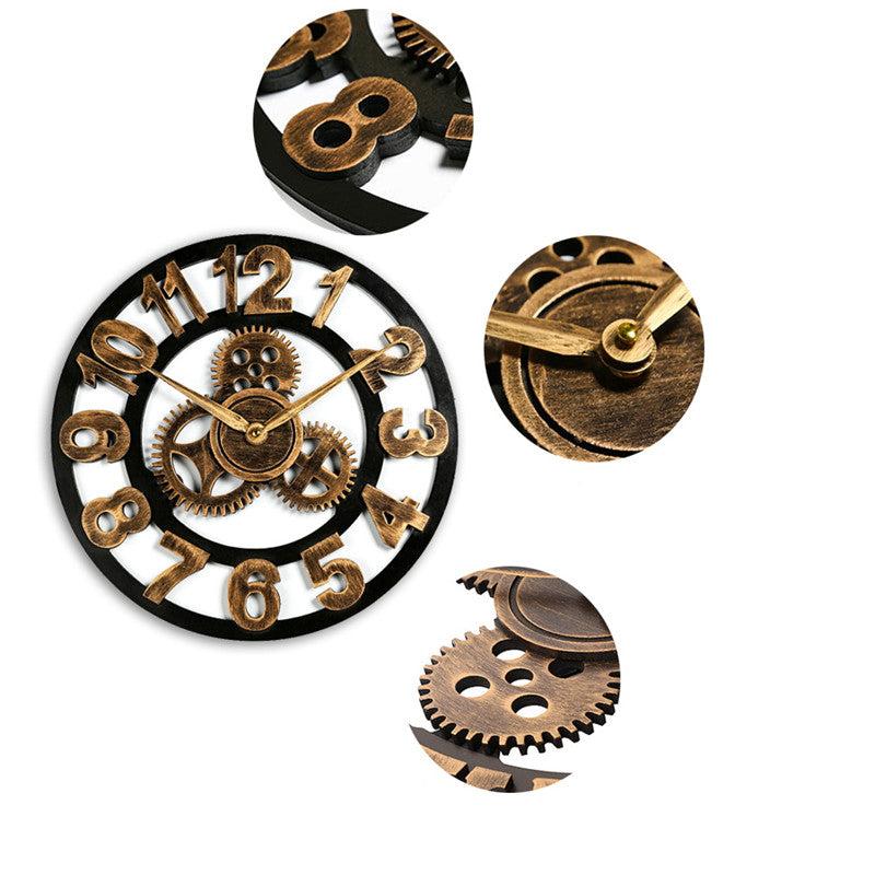 Retro Industrieel Houten Tandwiel Wandklok Decoratief Stil Woonaccent