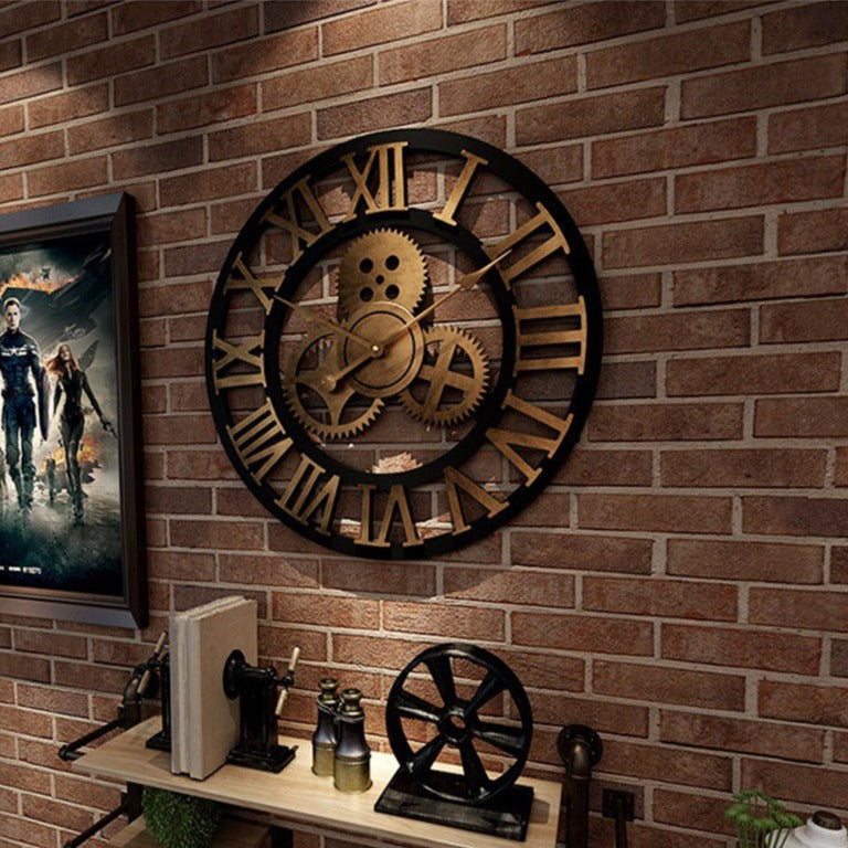 Retro Industrieel Houten Tandwiel Wandklok Decoratief Stil Woonaccent