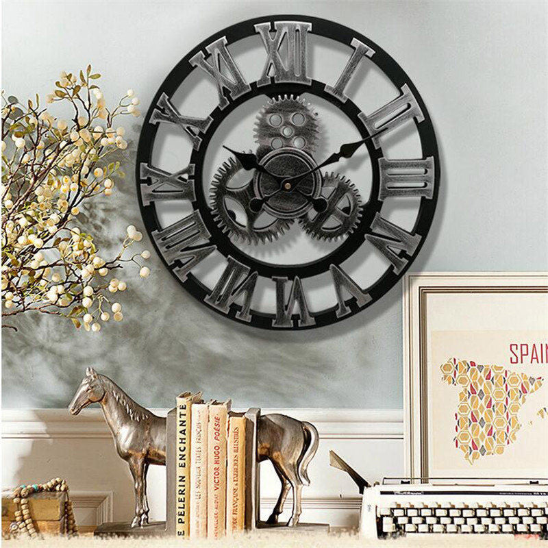 Retro Industrieel Houten Tandwiel Wandklok Decoratief Stil Woonaccent