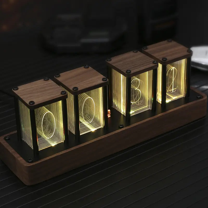 Retro buis digitale klok met Wi-Fi synchronisatie walnotenhouten LED-display